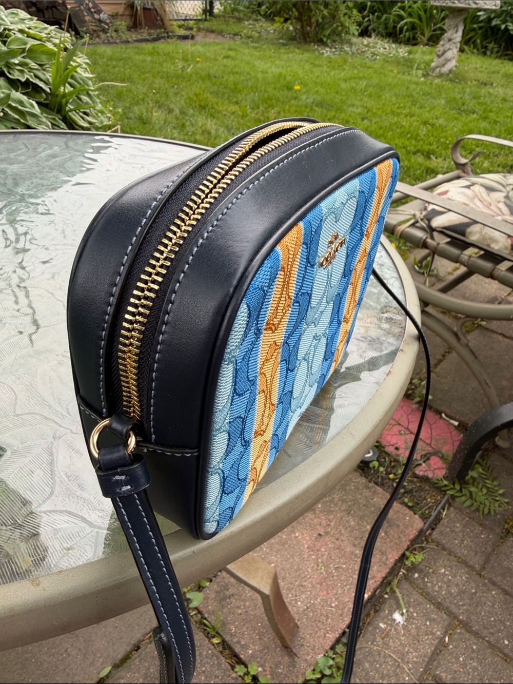 #coach jacquard camera bag